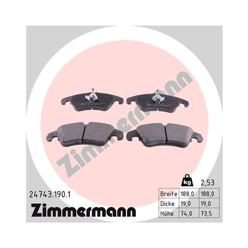 Bremsbelagsatz, Scheibenbremse ZIMMERMANN 24743.190.1 f&uuml;r AUDI FORD VAG