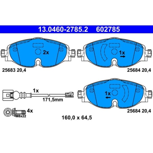 Bremsbelagsatz, Scheibenbremse ATE 13.0460-2785.2 f&uuml;r SEAT SKODA VAG