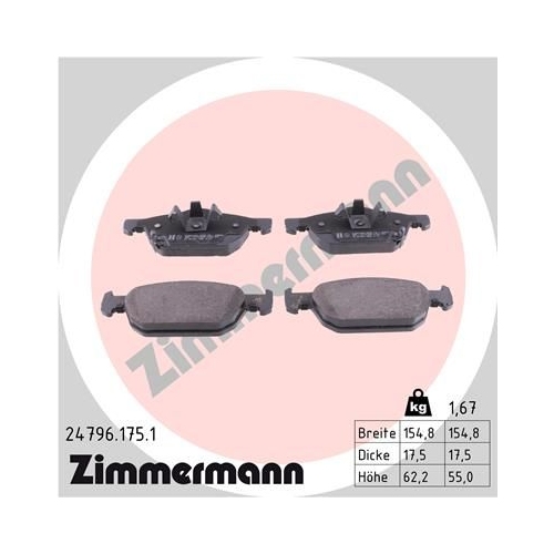 Bremsbelagsatz, Scheibenbremse ZIMMERMANN 24796.175.1 f&uuml;r HONDA, Vorderachse