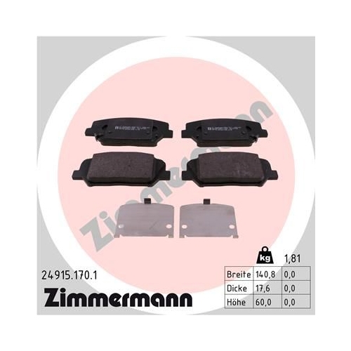 Bremsbelagsatz, Scheibenbremse ZIMMERMANN 24915.170.1 f&uuml;r HYUNDAI KIA KIA (DYK)