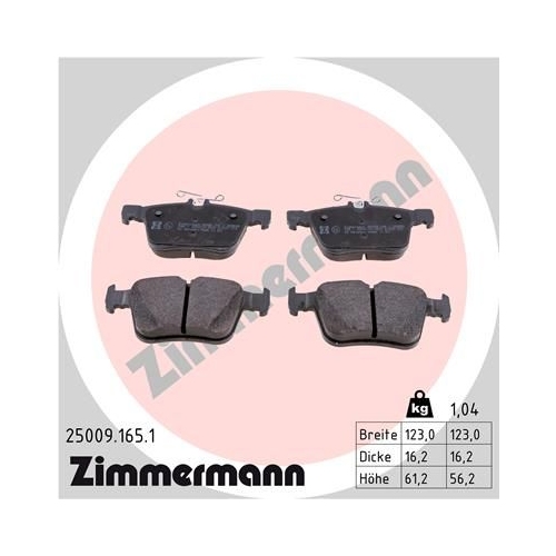 Bremsbelagsatz, Scheibenbremse ZIMMERMANN 25009.165.1 f&uuml;r AUDI VW VAG VW (FAW)
