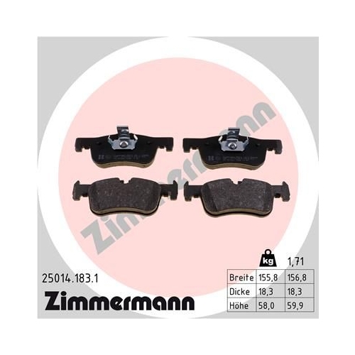Bremsbelagsatz, Scheibenbremse ZIMMERMANN 25014.183.1 f&uuml;r BMW, Vorderachse