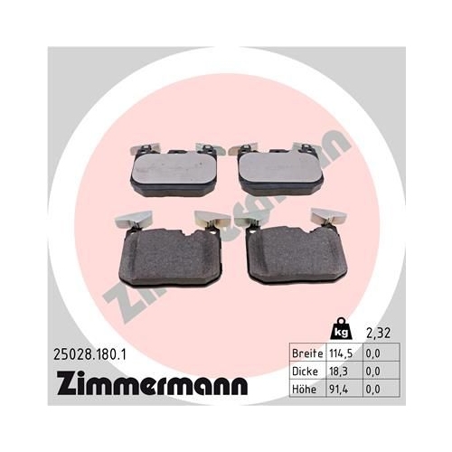 Bremsbelagsatz, Scheibenbremse ZIMMERMANN 25028.180.1 f&uuml;r BMW BMW (BRILLIANCE)