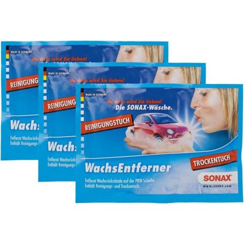 Sonax 4061659065426 04181000 Wachsentferner T&uuml;cher Trockentuch + Feuchttuch 3x9ml