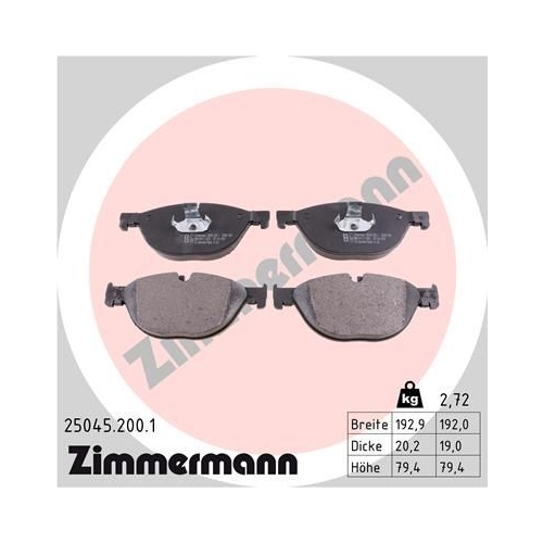 Bremsbelagsatz, Scheibenbremse ZIMMERMANN 25045.200.1 f&uuml;r BMW, Vorderachse