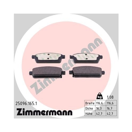 Bremsbelagsatz, Scheibenbremse ZIMMERMANN 25096.165.1 f&uuml;r OPEL GENERAL MOTORS