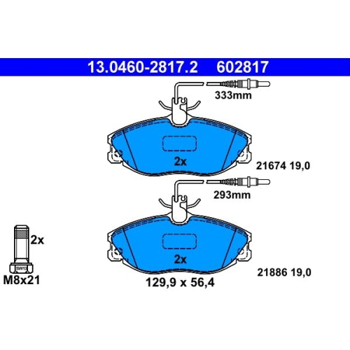Bremsbelagsatz, Scheibenbremse ATE 13.0460-2817.2 f&uuml;r CITRO&Euml;N PEUGEOT