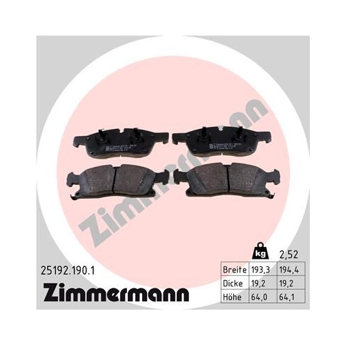 Bremsbelagsatz, Scheibenbremse ZIMMERMANN 25192.190.1 f&uuml;r DODGE MERCEDES-BENZ