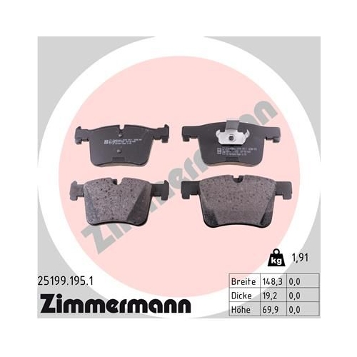 Bremsbelagsatz, Scheibenbremse ZIMMERMANN 25199.195.1 f&uuml;r BMW BMW (BRILLIANCE)