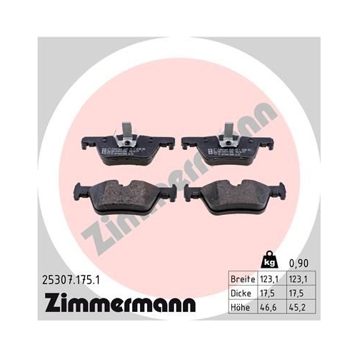 Bremsbelagsatz, Scheibenbremse ZIMMERMANN 25307.175.1 f&uuml;r BMW, Hinterachse