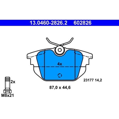 Bremsbelagsatz, Scheibenbremse ATE 13.0460-2826.2 f&uuml;r FIAT, Hinterachse