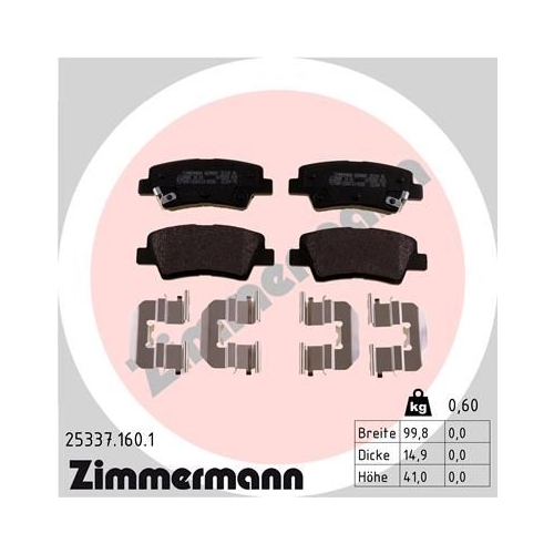 Bremsbelagsatz, Scheibenbremse ZIMMERMANN 25337.160.1 f&uuml;r SSANGYONG HYUNDAI KIA