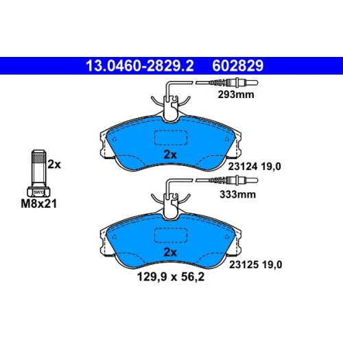 Bremsbelagsatz, Scheibenbremse ATE 13.0460-2829.2 f&uuml;r CITRO&Euml;N PEUGEOT