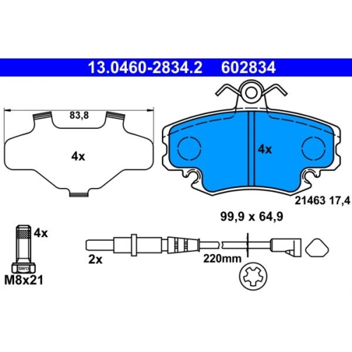 Bremsbelagsatz, Scheibenbremse ATE 13.0460-2834.2 f&uuml;r RENAULT DACIA, Vorderachse