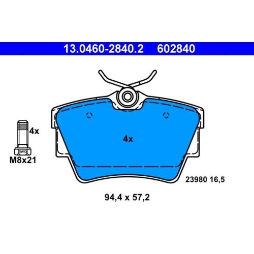 Bremsbelagsatz, Scheibenbremse ATE 13.0460-2840.2 f&uuml;r FIAT NISSAN OPEL RENAULT