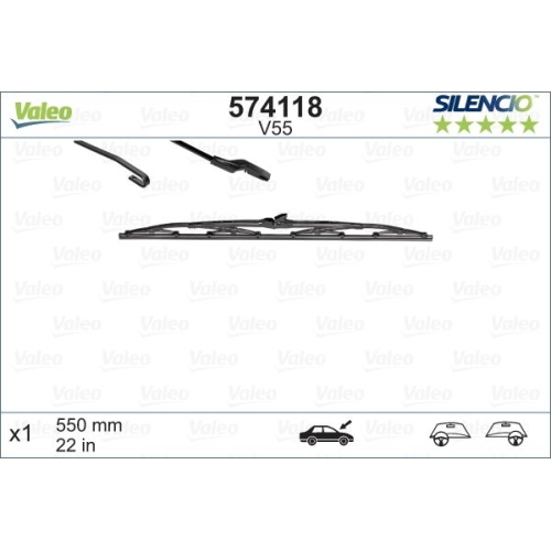 Wischblatt VALEO 574118 SILENCIO CONVENTIONAL SINGLE f&uuml;r CITRO&Euml;N FORD RENAULT VW