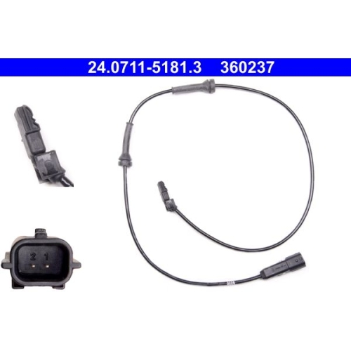 Sensor, Raddrehzahl ATE 24.0711-5181.3 f&uuml;r RENAULT, Hinterachse