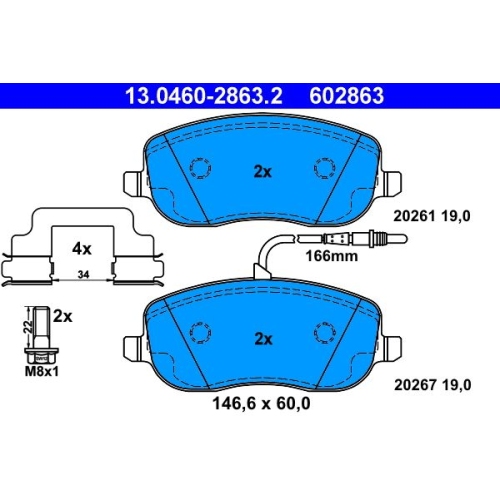 Bremsbelagsatz, Scheibenbremse ATE 13.0460-2863.2 f&uuml;r CITRO&Euml;N FIAT PEUGEOT