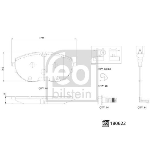 Bremsbelagsatz, Scheibenbremse FEBI BILSTEIN 180622 f&uuml;r VW, Vorderachse