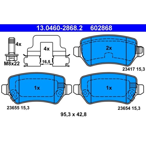 Bremsbelagsatz, Scheibenbremse ATE 13.0460-2868.2 f&uuml;r OPEL CHEVROLET KIA