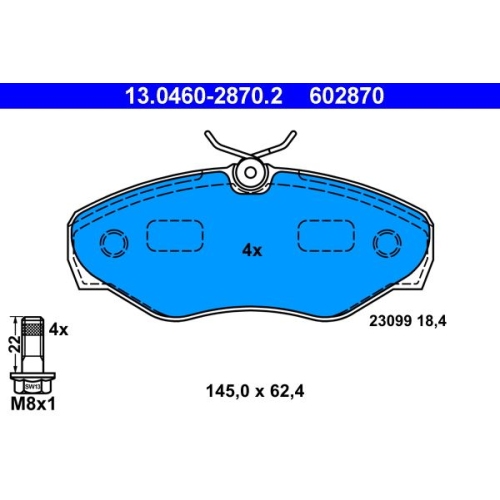Bremsbelagsatz, Scheibenbremse ATE 13.0460-2870.2 f&uuml;r NISSAN OPEL RENAULT