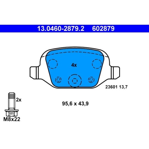 Bremsbelagsatz, Scheibenbremse ATE 13.0460-2879.2 f&uuml;r FIAT, Hinterachse