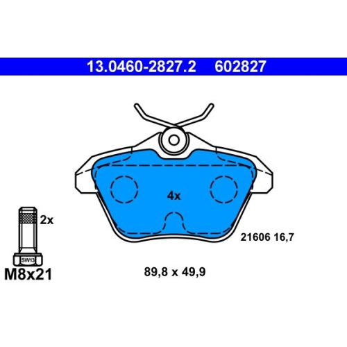 Bremsbelagsatz, Scheibenbremse ATE 13.0460-2827.2 f&uuml;r FIAT, Hinterachse