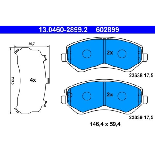 Bremsbelagsatz, Scheibenbremse ATE 13.0460-2899.2 f&uuml;r CHRYSLER JEEP, Vorderachse