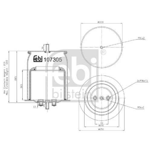 Febi Bilstein 107305 Luftfederbalg mit Stahlkolben und Kolbenstange, 1 St&uuml;ck