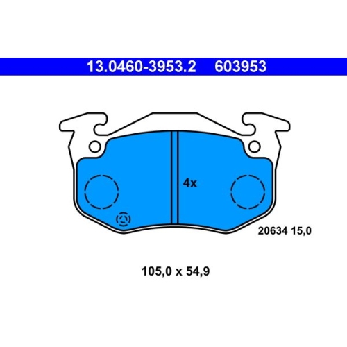 Bremsbelagsatz, Scheibenbremse ATE 13.0460-3953.2 f&uuml;r RENAULT, Vorderachse