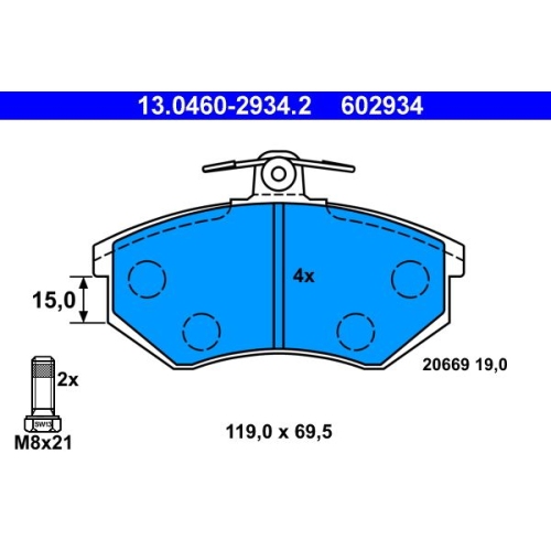 Bremsbelagsatz, Scheibenbremse ATE 13.0460-2934.2 f&uuml;r VAG, Vorderachse