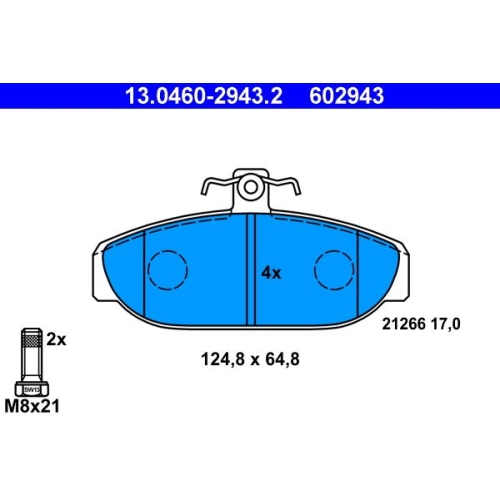 Bremsbelagsatz, Scheibenbremse ATE 13.0460-2943.2 f&uuml;r VOLVO, Vorderachse