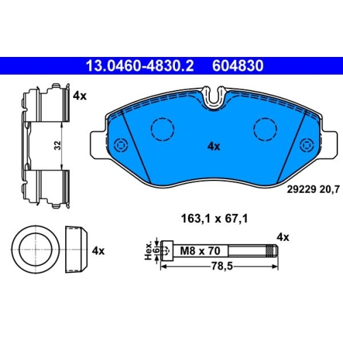 Bremsbelagsatz, Scheibenbremse ATE 13.0460-4830.2 f&uuml;r IVECO, Vorderachse
