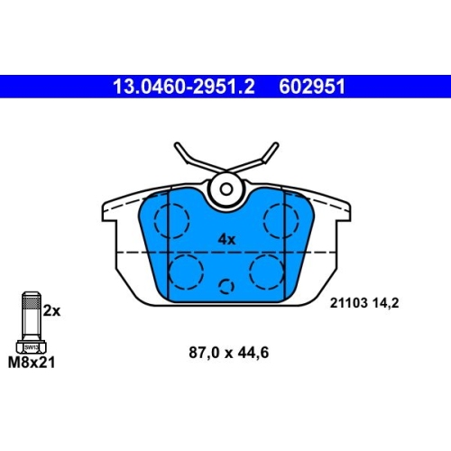 Bremsbelagsatz, Scheibenbremse ATE 13.0460-2951.2 f&uuml;r FIAT, Hinterachse