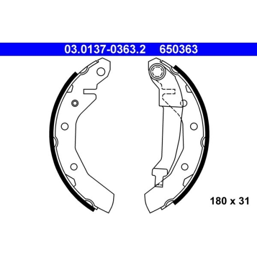 Bremsbackensatz ATE 03.0137-0363.2 f&uuml;r CHEVROLET DAEWOO, Hinterachse