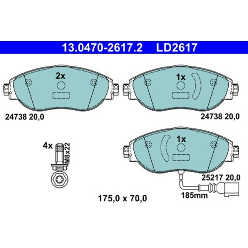 Bremsbelagsatz, Scheibenbremse ATE 13.0470-2617.2 ATE Ceramic f&uuml;r SEAT SKODA VAG