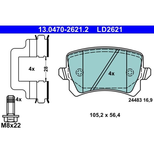 Bremsbelagsatz, Scheibenbremse ATE 13.0470-2621.2 ATE Ceramic f&uuml;r VAG