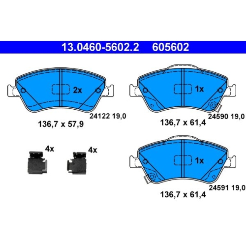 Bremsbelagsatz, Scheibenbremse ATE 13.0460-5602.2 f&uuml;r TOYOTA, Vorderachse