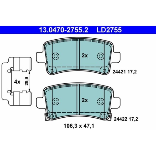 Bremsbelagsatz, Scheibenbremse ATE 13.0470-2755.2 ATE Ceramic f&uuml;r OPEL SAAB