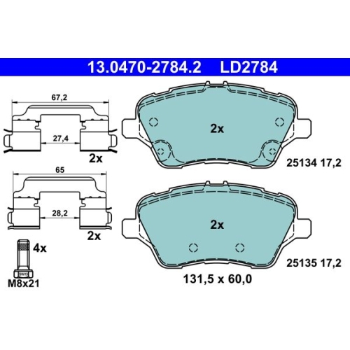 Bremsbelagsatz, Scheibenbremse ATE 13.0470-2784.2 ATE Ceramic f&uuml;r FORD