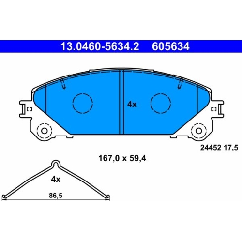 Bremsbelagsatz, Scheibenbremse ATE 13.0460-5634.2 f&uuml;r TOYOTA LEXUS, Vorderachse