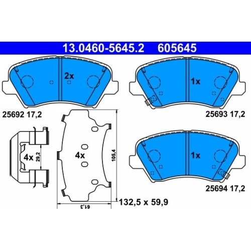 Bremsbelagsatz, Scheibenbremse ATE 13.0460-5645.2 f&uuml;r HYUNDAI KIA, Vorderachse