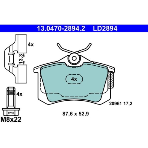 Bremsbelagsatz, Scheibenbremse ATE 13.0470-2894.2 ATE Ceramic f&uuml;r SEAT SKODA VAG