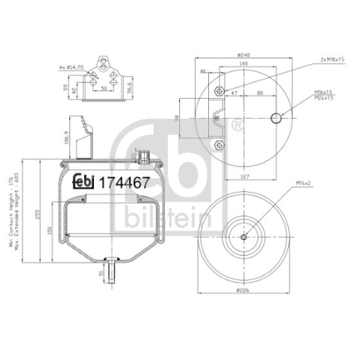 Febi Bilstein 174467 Luftfederbalg mit Stahlkolben und Kolbenstange, 1 St&uuml;ck