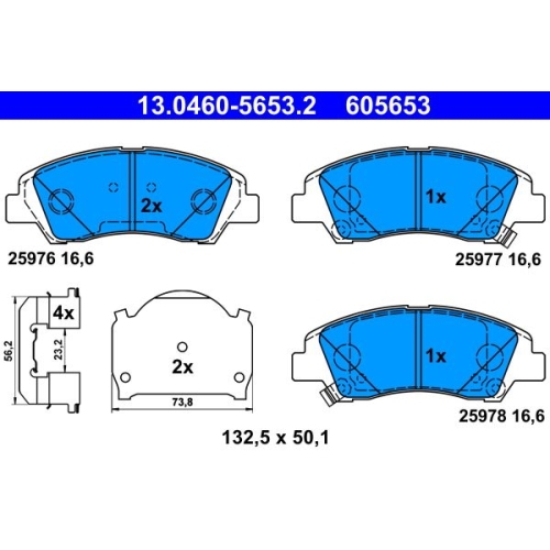 Bremsbelagsatz, Scheibenbremse ATE 13.0460-5653.2 f&uuml;r HYUNDAI, Vorderachse