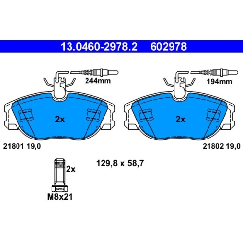 Bremsbelagsatz, Scheibenbremse ATE 13.0460-2978.2 f&uuml;r CITRO&Euml;N FIAT PEUGEOT