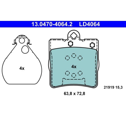 Bremsbelagsatz, Scheibenbremse ATE 13.0470-4064.2 ATE Ceramic f&uuml;r CHRYSLER