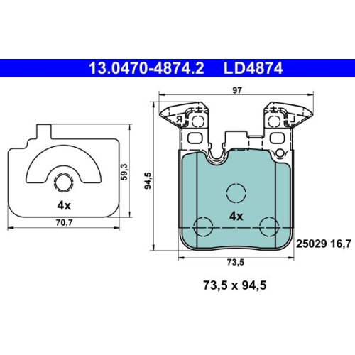 Bremsbelagsatz, Scheibenbremse ATE 13.0470-4874.2 ATE Ceramic f&uuml;r BMW
