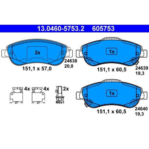 Bremsbelagsatz, Scheibenbremse ATE 13.0460-5753.2 f&uuml;r HONDA, Vorderachse