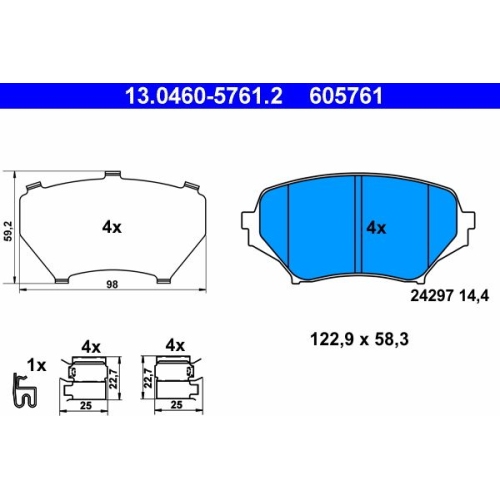 Bremsbelagsatz, Scheibenbremse ATE 13.0460-5761.2 f&uuml;r MAZDA, Vorderachse